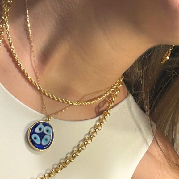 MURANO CRYSTAL ARTESANAL EVIL EYE CHARMS NECKLACE - Picture 3 of 3